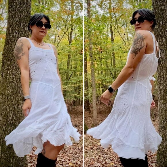 ETHEREAL Y2K Coline embroidered boho fairy sundress w/ asymmetrical lace skirt! - Picture 2 of 14